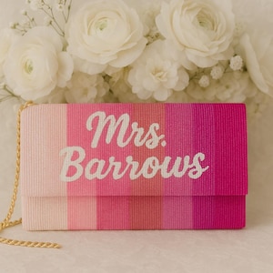 Mrs. Last Name, Bride Clutch, Personalized Name Purse, Monogram Clutch, Seed Bead Mrs Clutch, Custom Beaded Purse, Bachelorette Purse - LHFC
