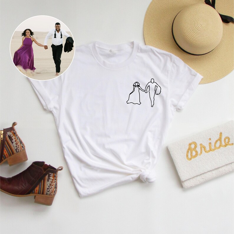 Personalized Couple T-Shirt, Couple Line Art Tees, Personalized Image Trace Tees, Custom Couple T-Shirt Gift, Personalized Couple Tee Gifts image 8