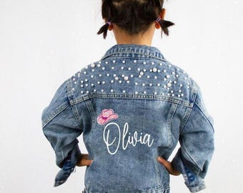 Blue Pearl Cowgirl Patch Denim Jackets, Kids Rodeo Denim Jacket Patch, Personalized Cowgirl Outfit Rodeo Jackets, Custom Kids Jean Jackets