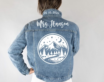 Bridal Jean Jacket, Bachelorette Party Bridal Denim Jacket, Custom Jean Jacket Gift for Brides, Personalized Bridal Denim Jacket, Mrs Jacket
