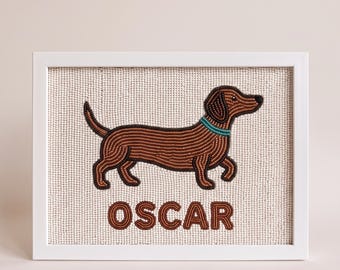 Personalized Dachshund Wall Art Custom Beaded Dog Portrait Framed Pet Memorial Gift Wiener Dog Decor Doxie Lover Keepsake