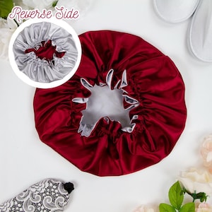Cuffia in raso setoso per capelli ricci, cuffia a doppio strato per adulti, cuffia in raso setoso per dormire, cuffia reversibile in raso per capelli naturali immagine 9