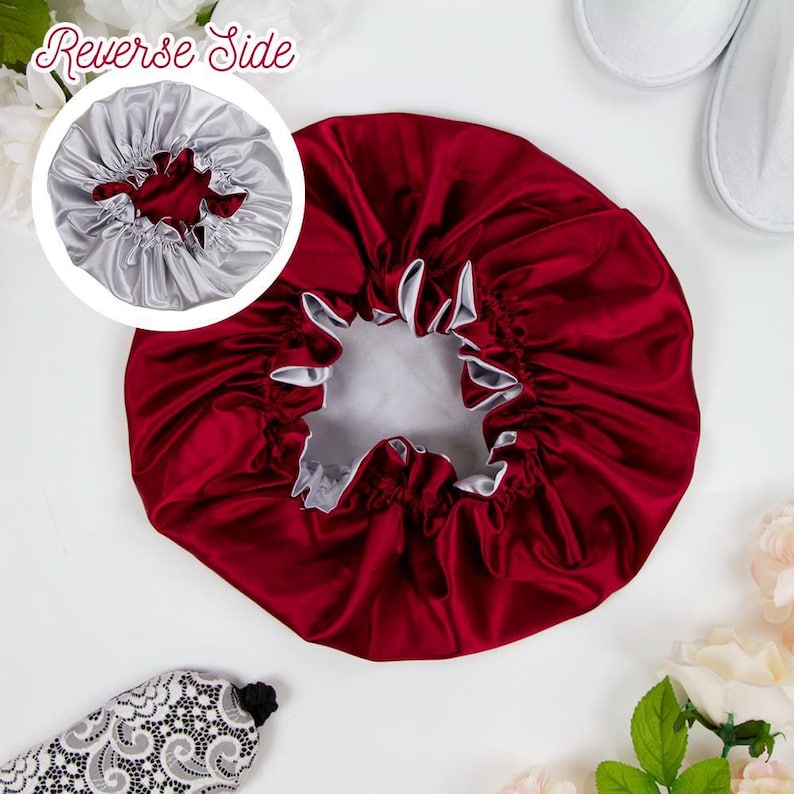 Cuffia in raso setoso per capelli ricci, cuffia a doppio strato per adulti, cuffia in raso setoso per dormire, cuffia reversibile in raso per capelli naturali immagine 9