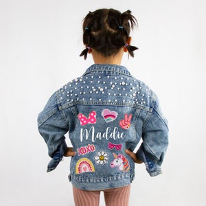 Blue Pearl Flower Girl Jacket, Flower Girl Denim Jacket, Flower Girl Jacket Gifts, Bachelorette Flower Girl Denim Jacket, Jean Jacket Gifts