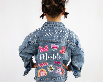 Blue Pearl Flower Girl Jacket, Flower Girl Denim Jacket, Flower Girl Jacket Gifts, Bachelorette Flower Girl Denim Jacket, Jean Jacket Gifts