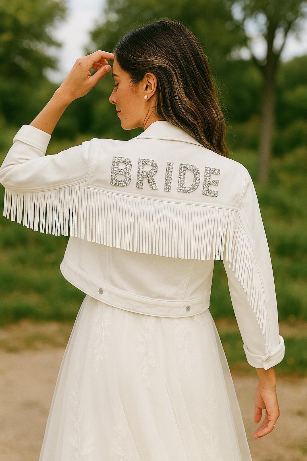 Bride Jeansjacke Jeansjacke Weiss Mit Perlen Und Strass Weiß