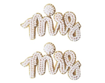 Mrs. Earrings, Mrs. Beaded Earrings, Bride Earrings, Bridal Earrings, Wedding Seed Bead Earrings, Bachelorette Earrings, Bridal Earring Gift