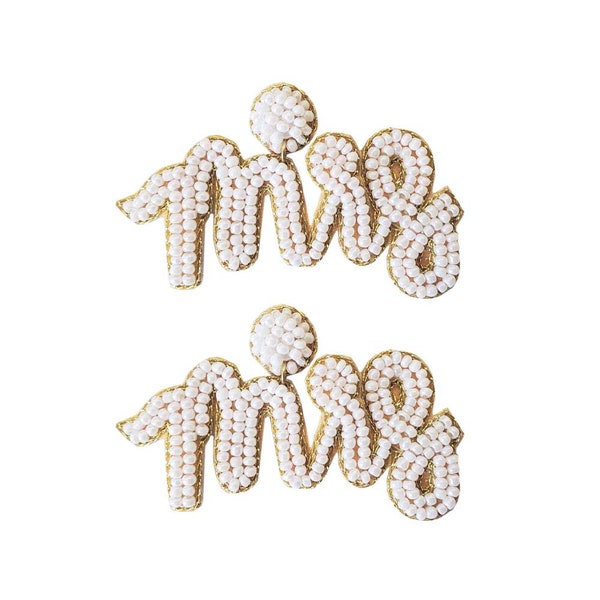 Mrs. Earrings, Mrs. Beaded Earrings, Bride Earrings, Bridal Earrings, Wedding Seed Bead Earrings, Bachelorette Earrings, Bridal Earring Gift