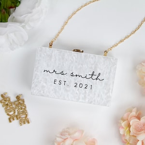 Mrs Clutch Bag, Custom Clutch Purse, Acrylic Box Clutch Purse, Custom Bridal Clutch Bag, Customized Clutch Bag Gifts, Bride Clutch Bag Purse