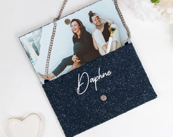 Custom Mrs Last Name Clutch Personalized Purse Bridal Party Clutch Bag Beaded Bachelorette Bag Custom Bridesmaid Gift Bridesmaid Clutch LHFC