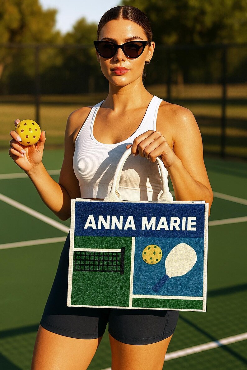 Sac de pickleball personnalisé, Sac fourre-tout à monogramme personnalisé, Organiseur de matériel de pickleball, Sac de pickleball, Porte-monnaie surdimensionné avec nom personnalisé, Cabas personnalisés image 3
