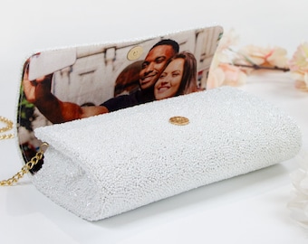 Bolso clutch con cuentas de fotos personalizado, bolsos clutch de despedida de soltera con foto personalizada, bolso cutch de boda, embrague nupcial, embragues nupciales - FOG