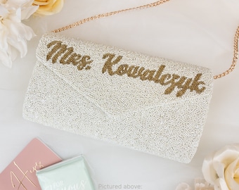 Personalized Beaded Clutch Bag, Customized Beaded Clutch Purse, Wedding Clutch Purse, Beaded Bridal Clutch Bag, Custom Bridal Bag Gift - ENV