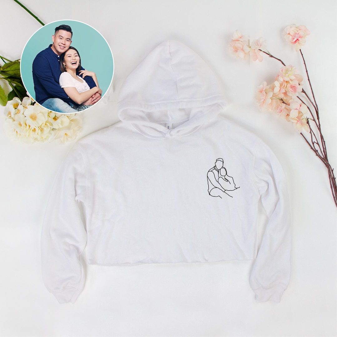 Couple Line Art Hoodie, Couple Photo Trace Cropped Hoodie, Couple