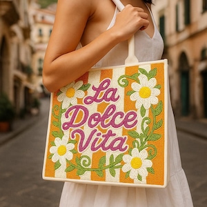Lemon Tote, La Dolce Vita Bag, Floral Tote, Summer Handbag, Beaded Lemon Tote, Floral Handbag, Italian Bag, Handmade Tote, Tote Gift for Her image 4