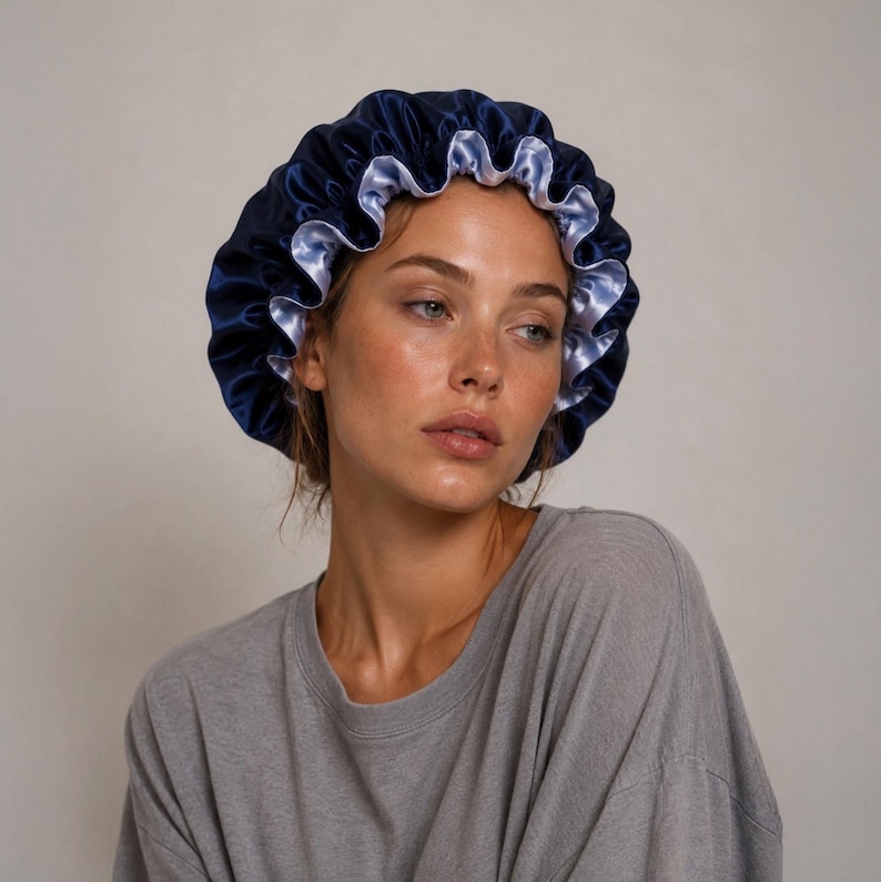 Reversible Satin Bonnet for Women, Double Layer Sleep Cap, Curly Hair Bonnet, Silky Night Cap for Natural Hair, Soft Hair Wrap Frizz Control image 13