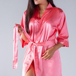 Coral Bridesmaid Robes | Personalized Satin Robes | Custom Satin Robes | Satin Wedding Robes | Satin Bridal Robes | Custom Satin Bridal Robe