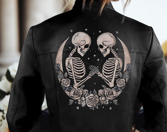 Embroidered Leather Jackets with Names, Personalized Skeleton Leather Jacket, Personalized Leather Jackets, Custom Wedding Leather Jacket
