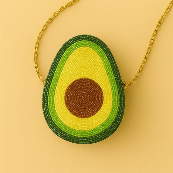 Avocado Purse, Beaded Avocado Bag, Avocado Crossbody Clutch Bag