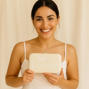 Mrs. Last Name Clutch, Personalized Bride Purse, Custom Beaded Clutch, Wedding Day Purse, Custom "Mrs." Clutch, Custom Wedding Clutch Purses