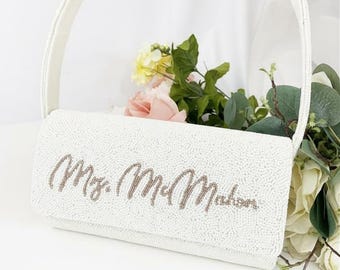 Personalized Bridal Clutch, Custom Wedding Clutch, Bride Name Clutch Bag, Engraved Bridal Purse, Monogrammed Wedding Clutch, Custom Clutches