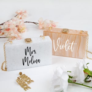 Customized Acrylic Box Clutch Bag, Personalized Acrylic Box Clutch Purse, Custom Acrylic Marbled Box Clutch for Brides, Wedding Clutch Bag