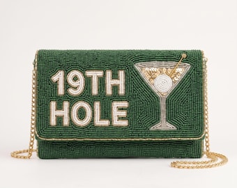 Personalized 19th Hole Beaded Clutch, Golf Martini Bag With Detachable Chain, Custom Golf Member Guest Tournament Envelope Purse