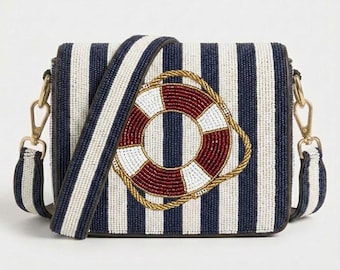 Beaded Nautical Clutch, Lifebuoy Purse, Coastal Handbag, Beach Crossbody, Ocean Purse, Resort Bag, Summer Handbag, Vacation Bags, Cruise Bag