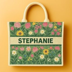 Personalized Beach Tote Bags, Custom Name Bags, Ocean Wave Purses, Coastal Handbag, Beaded Beach Tote, Tropical Tote Bag, Sea Life Tote Bags Design 1