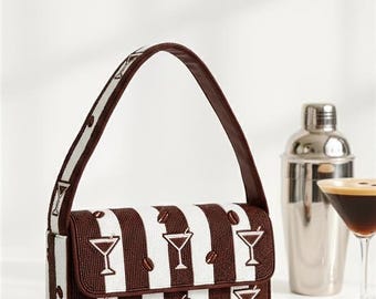 Striped Beaded Bag, Espresso Martini Purse, Beaded Martini Bag, Cocktail Stripe Purse, Coffee Martini Bag, Beaded Shoulder Purses, Tini Bags