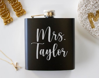 Mrs. Hip Flask, Mrs. Flask, Custom Hip Flask, Personalized Hip Flask, Bridal Shower Flask, Bachelorette Party Hip Flask, Bridal Shower Flask