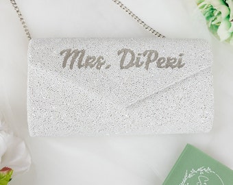 Personalized Mrs Clutch Bag, Personalized Seed Bead Clutch Bag, Customized Beaded Clutch Purse, Custom Clutch Bag, Wedding Clutch Bags - ENV