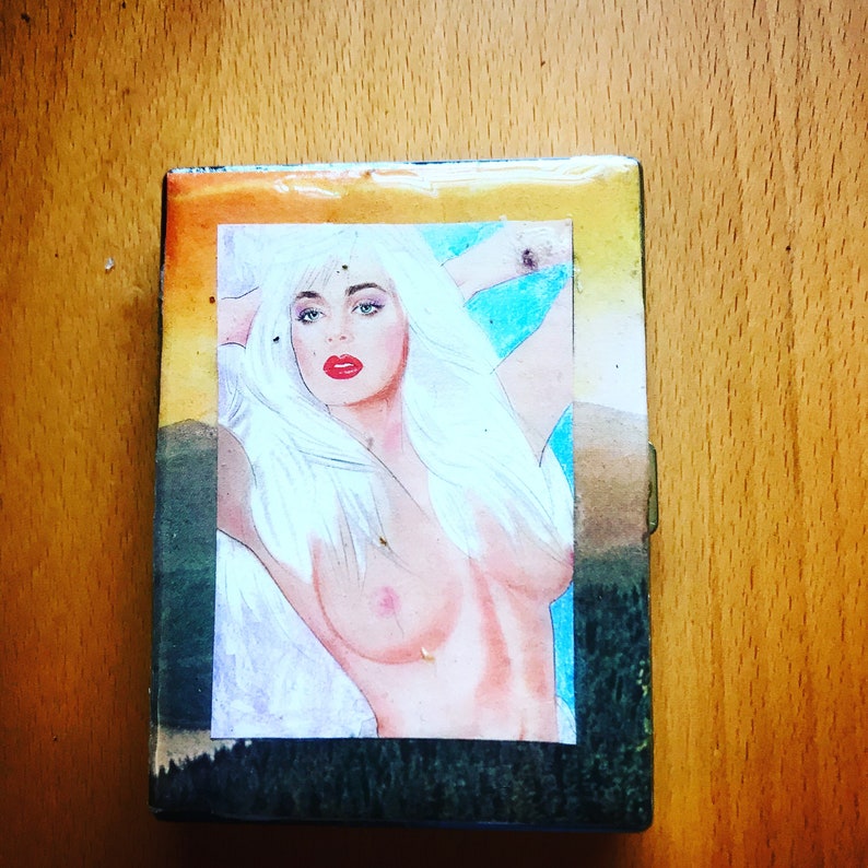 Vintage Pinup Art Porn - 80s cigarette case, vintage cigarette case, cigarette case, vintage wallet,  wallet, ciff case, vintage playboy, vintage porn, pinup, collage