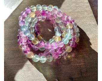 Rainbow Fluorite Beaded Stretchy Bracelet: Spiritual Jewelry
