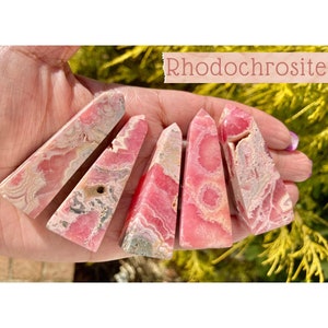 Rhodochrosite Mini Crystal Points, Obelisk Towers, Rhodochrosite, Self-Standing, Argentina Rhodochrosite, For Heart Chakra Healing