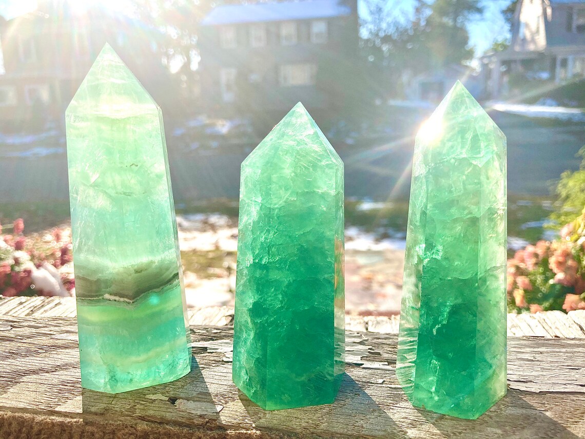Big Natural Green Fluorite Crystal Towers Crystal Tower Etsy