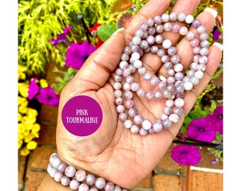Pink Tourmaline, Gemstone Bracelets, Pink Tourmaline, Heart Chakra Stone, High Quality Round, Crystal Stacking Bracelet, Gift for women