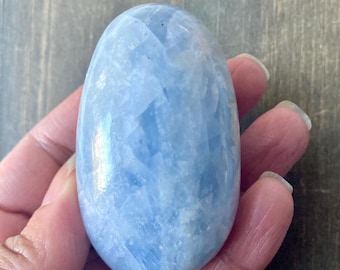 Blue Calcite Palm Stone: Throat Chakra Healing Crystal