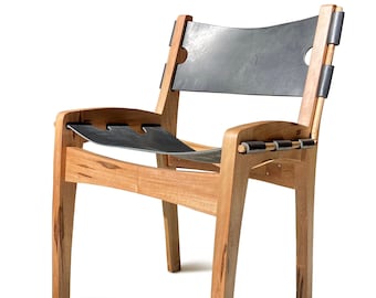 Quilpo Lowback Chair- Black Leather Dining Chair, Handcrafted in Argentina