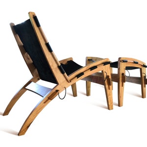 Quilpo Black Leather Lounge Chair and Ottoman: Mid-Century Modern Design