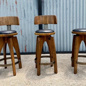 Swivel stool (Backless) Handcrafted Midcentury Modern Design in Hardwood and Steel image 7