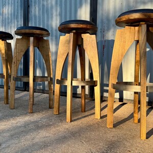 Swivel stool (Backless) Handcrafted Midcentury Modern Design in Hardwood and Steel image 19