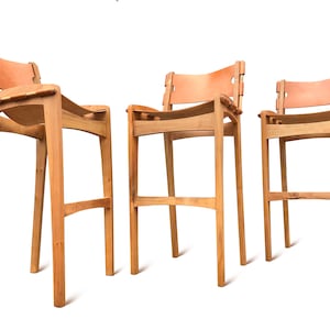 No U.S. tariffs!  Quilpo Low Back Counter/Bar Stool: Handmade Wood & Leather Counter Stool with Back – Artisan Seating from Argentina