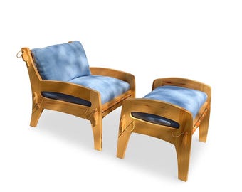 Quilpo Armchair and Ottoman: Wood and leather Artisan seating from Argentina