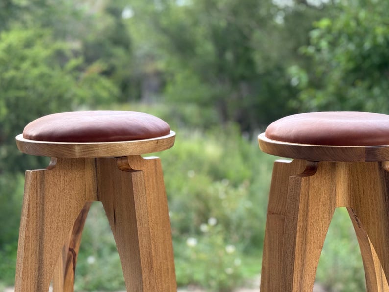Swivel stool (Backless) Handcrafted Midcentury Modern Design in Hardwood and Steel image 8