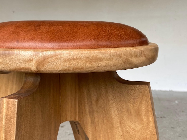 Swivel stool (Backless) Handcrafted Midcentury Modern Design in Hardwood and Steel image 2