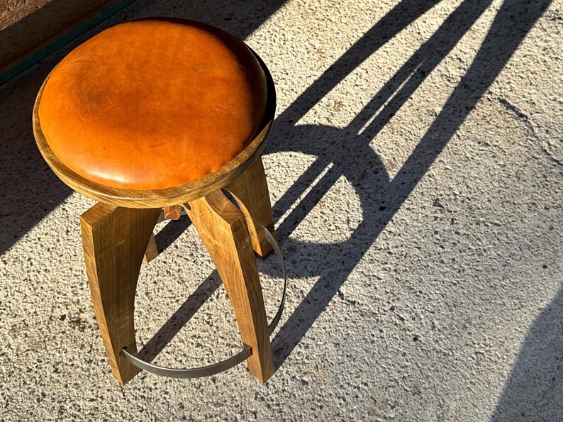 Swivel stool (Backless) Handcrafted Midcentury Modern Design in Hardwood and Steel image 14