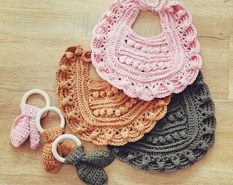 Crochet Magnolia Baby Bib, 100% Cotton Absorbent Bib