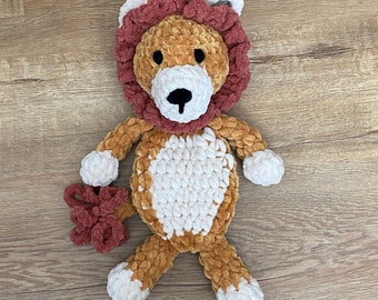 Chenille Lion Snuggler: Embroidered Eyes, Velvety Soft Lovie