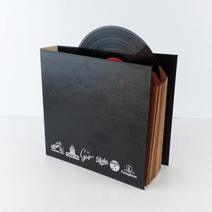 10-inch vinylplatenmap: zwarte leer-look retro lp-opslag